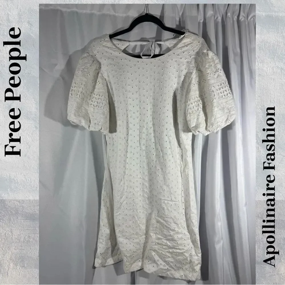 FREE PEOPLE APRICOT ROSE EYELET DRESS IN WHITE LARGE NEW